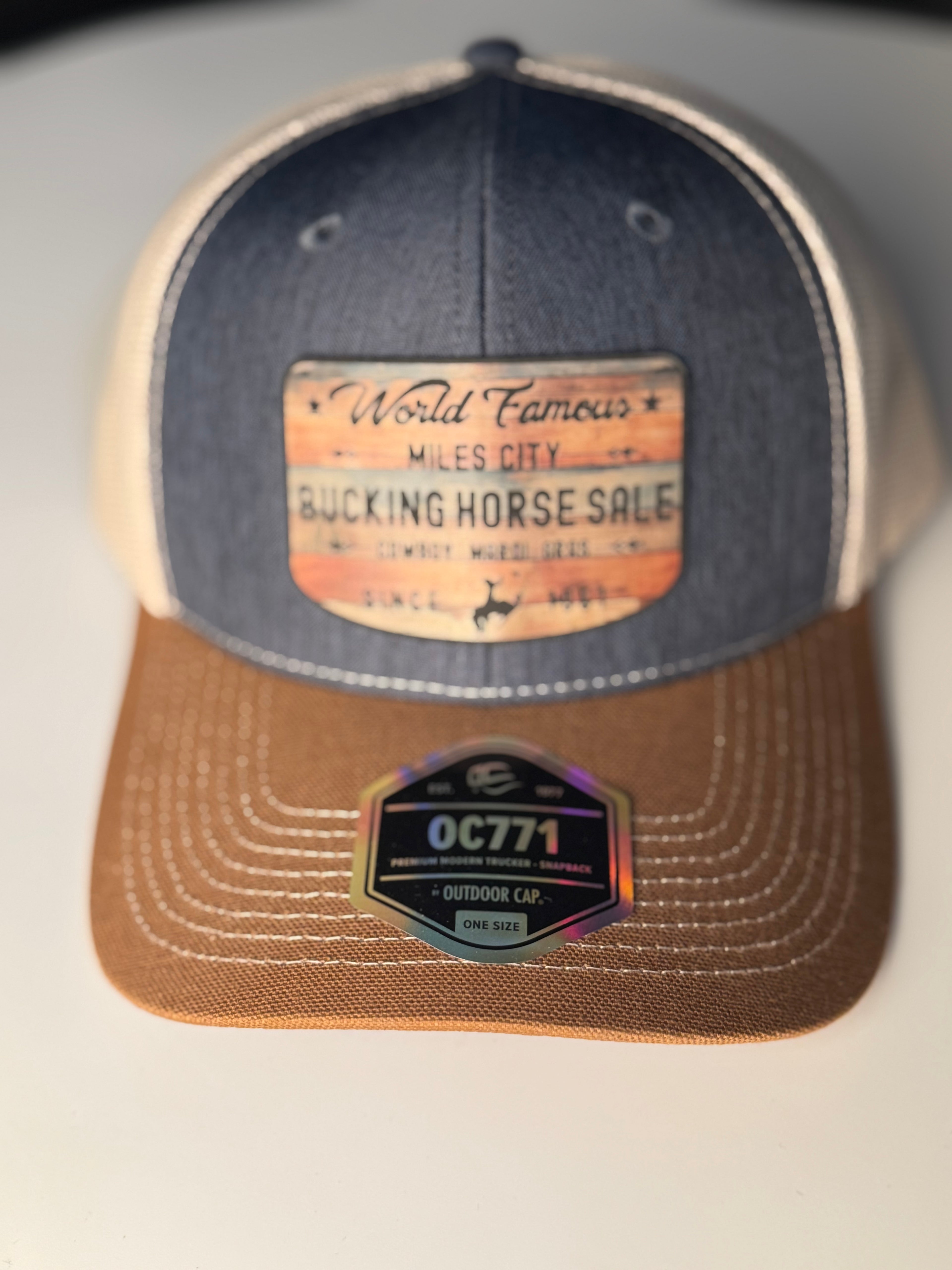 Navy/Khaki/Caramel Wooden Patch Logo Cap