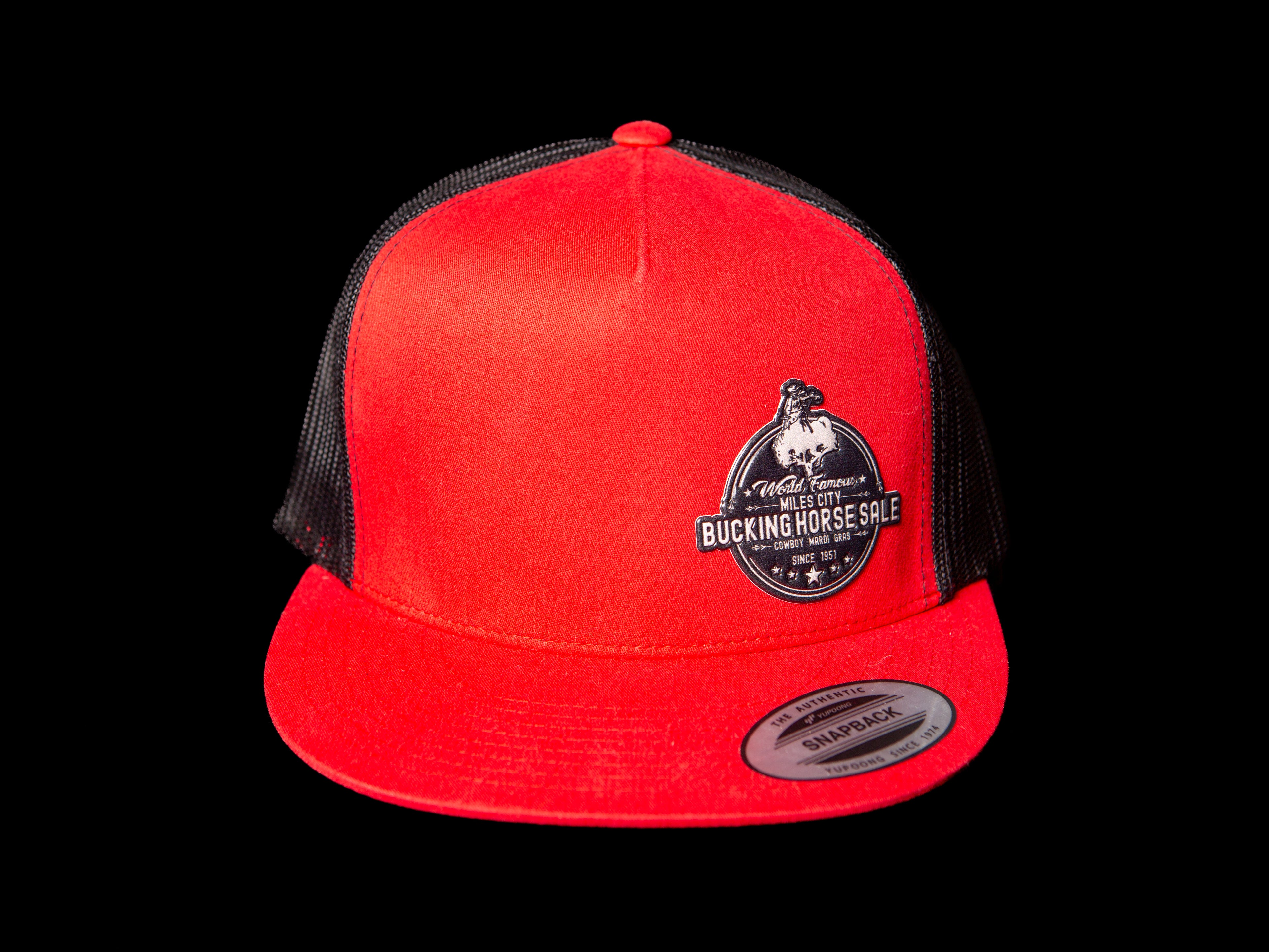 Red/Black Flat Bill - Black Round Patch